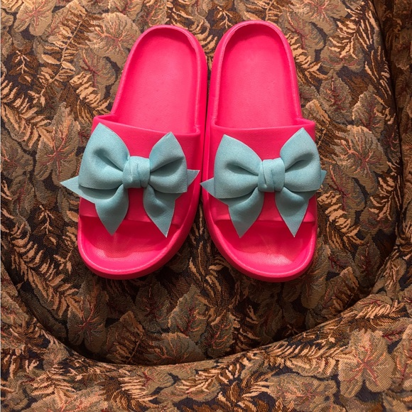 SHEIN Shoes - SHEIN Bright Pink Sandals with Blue Bows